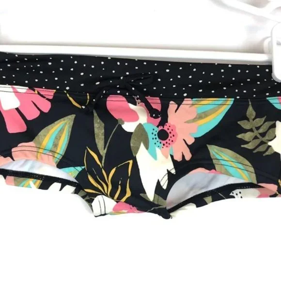 Billabong Girl’s Night Bloom Black Floral Rashguard Swimwear Set, Size 8